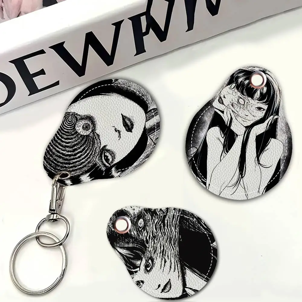 Japan Anime Junji Ito Women Mini PU Leather Case Keychain Access Card Bag Key Tag Ring Mini Badge Key Ring Door Lock Tags