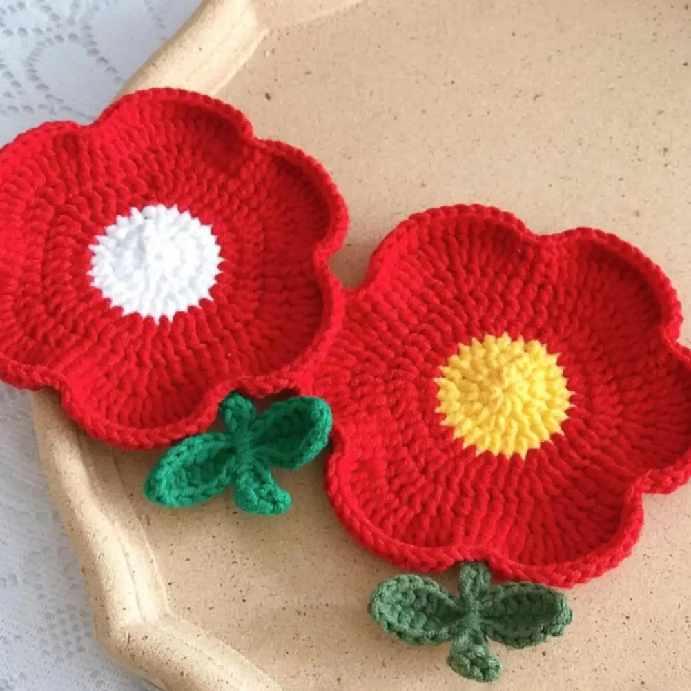 Handmade Home Decor Coaster Handmade Crochet Flower Coasters Knitted Heat Resistant Cup Mats Decorative Table Placemats Cute