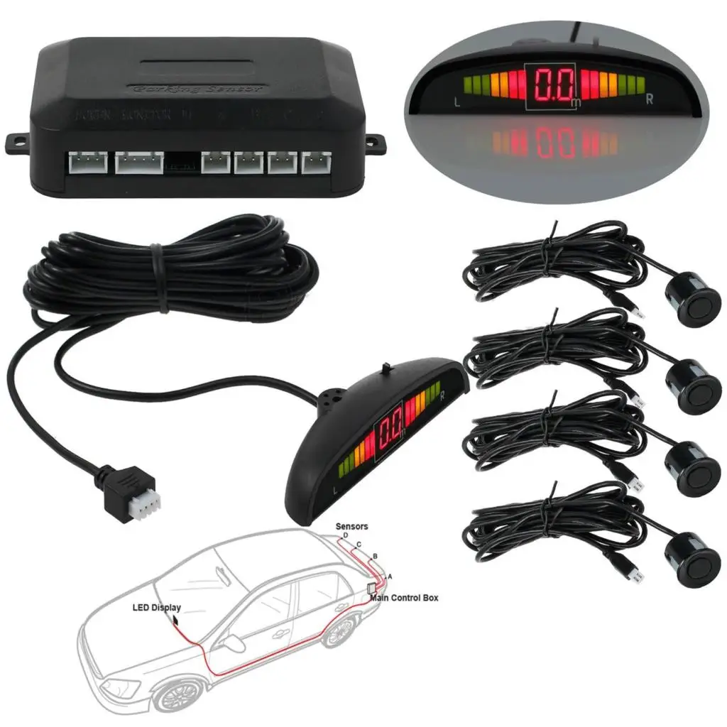 4/8Parking Sensors LCD LED Display Car Reverse Radar System Alarm Kit Black Car reversing radar Rear view camera