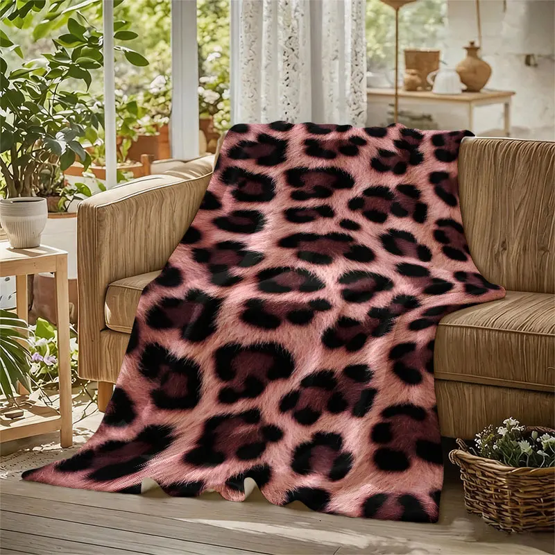 Pink Leopard Fur Texture Flannel Blanket Perfect for Sofa Office Bed Travel Sleep Read Relax Camping Four Season Use