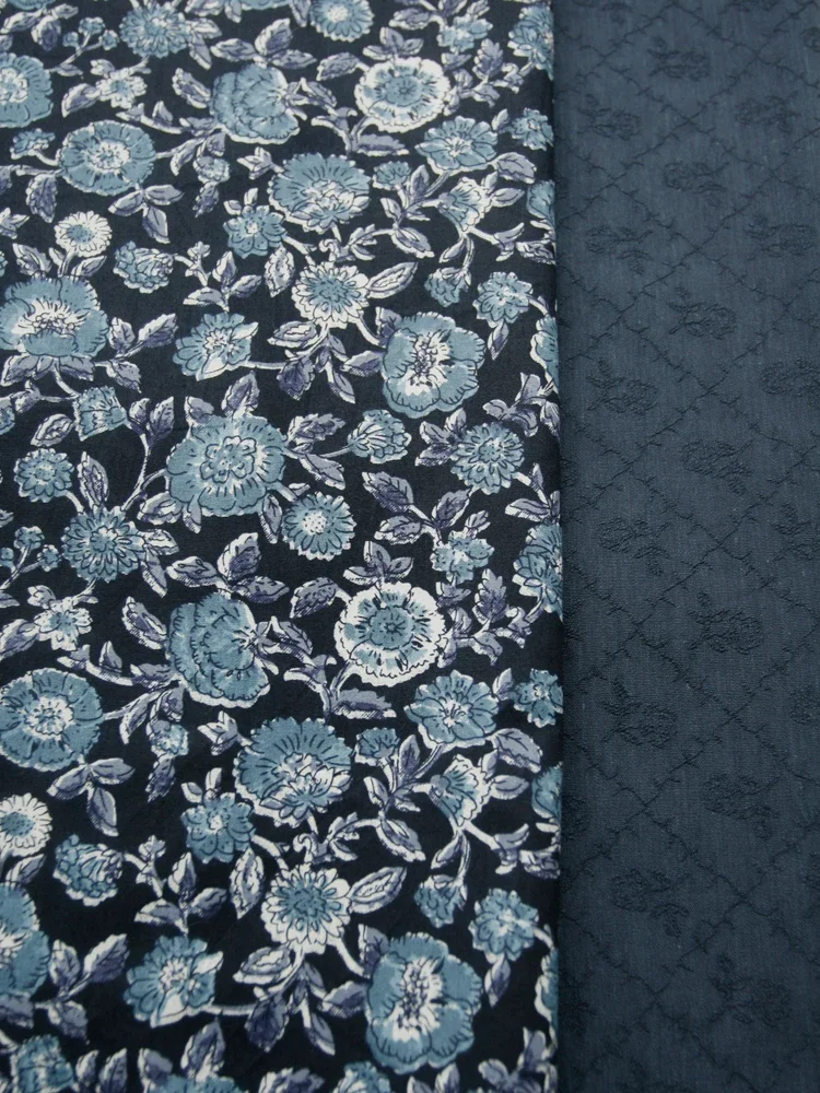 140x50cm Antiker dunkelblauer Blumen-Popeline-Baumwollstoff, rein für Festival-Damenbekleidung, Kleider, Hemden, handgemachtes Nähmaterial – Detail 9