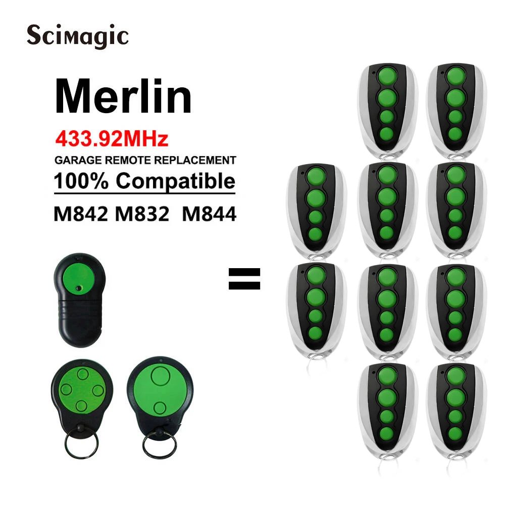 1-10pcs Merlin M842 M844 M832 M230T M430R Garage Door Remote 433.92MHz Rolling Code Gate Opener Transmitter