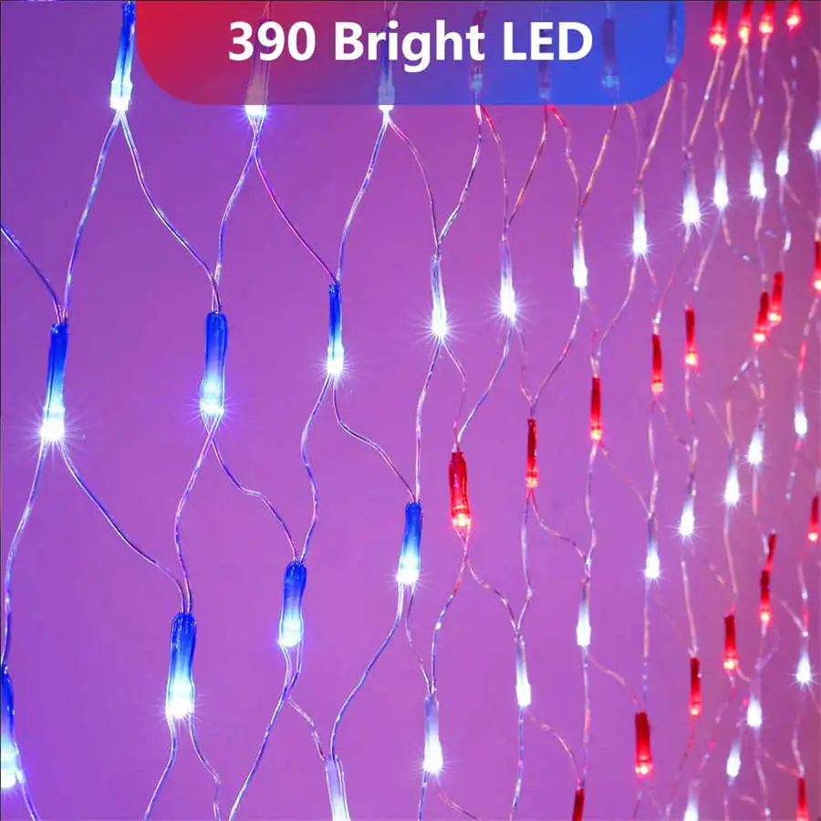 American Flag 420 LED String Lights Large USA Flag Outdoor Lights Waterproof Hanging Ornaments for Independence Day Memorial Day