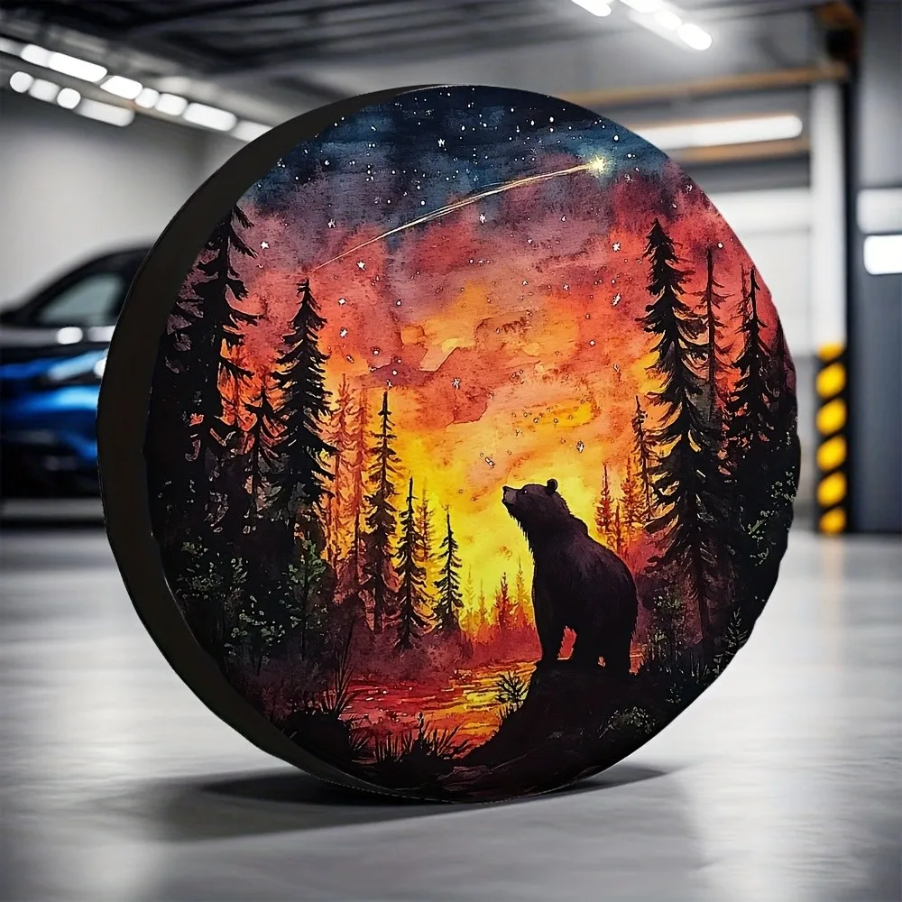 

Watercolor Bear Shooting Star Tire Cover Durable Outdoor Spare Wheel Protector