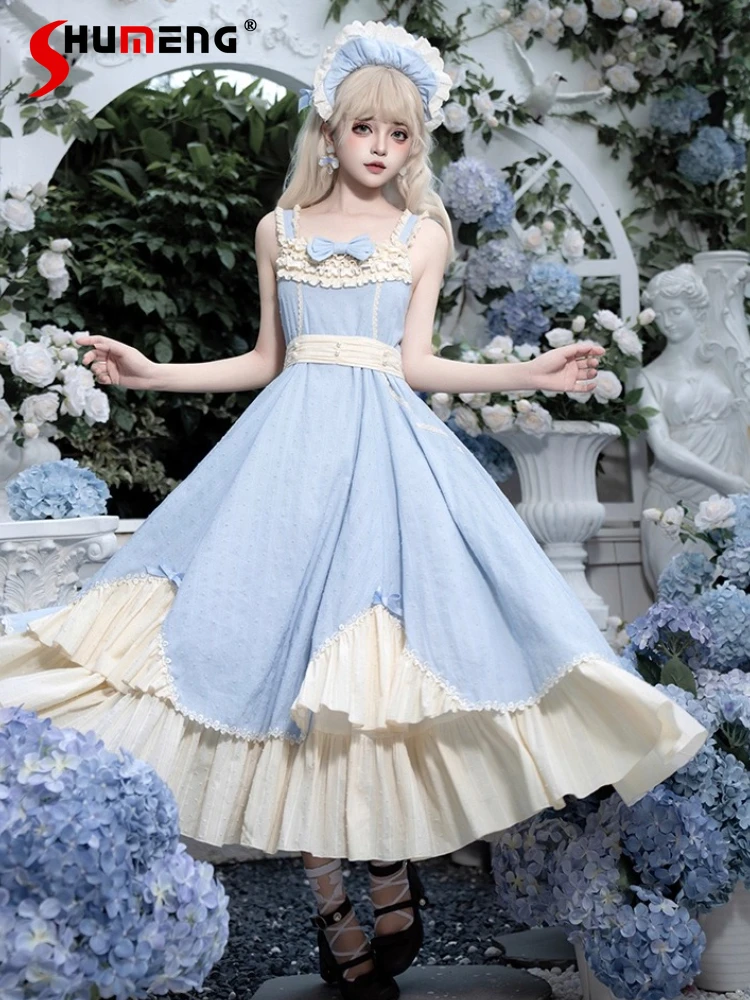 

French Elegant Cla Tea Party Princess Long Dress Set JSK Summer New Women's Slim Fit Retro Lolita Dress Short Sweet Dress OP