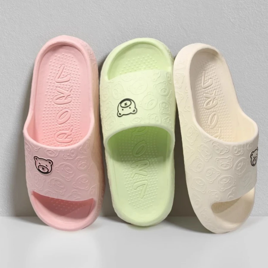 Summer Fashion Printting Bear Men\'s Slippers Indoor Girls Bedroom Bathroom Anti-slip Resilient Soft Sole Beach Couple Shoes