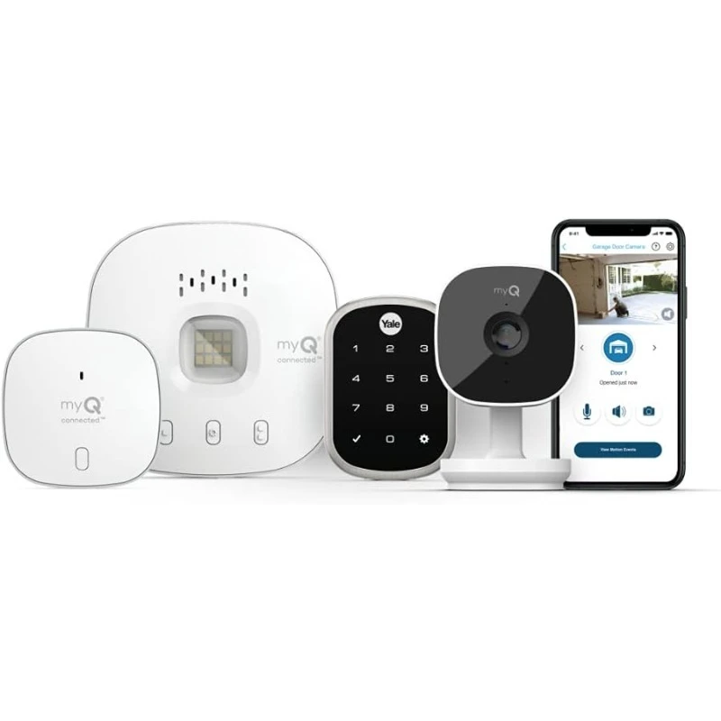 

Smart Garage Hub, myQ Smart Garage Camera & Yale | LiftMaster Smart Touchscreen Deadbolt (Satin Nickel) - Bundle, Wo