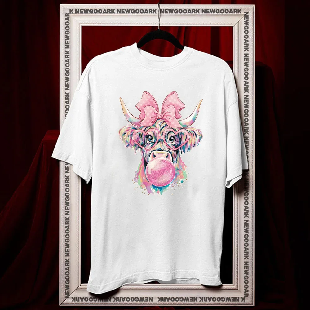 Coquette Highland Cow Bubblegum shirt summer cotton woman man graphic t shirts Adult O-neck camisetas tops tee