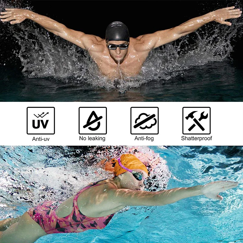 Gafas de natación para hombres y mujeres, gafas de natación con prescripción Uv, antivaho, impermeables, de silicona, ajustables, para piscina, adultos y niños