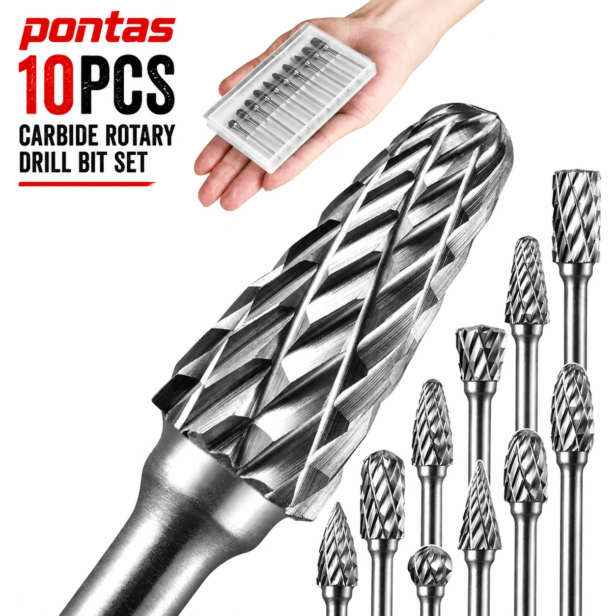 

Tungsten Carbide Rotary Burr Set 1/8 Inch Shank Double Cut Metal Deburring Woodworking & Metal Drilling Bits Set