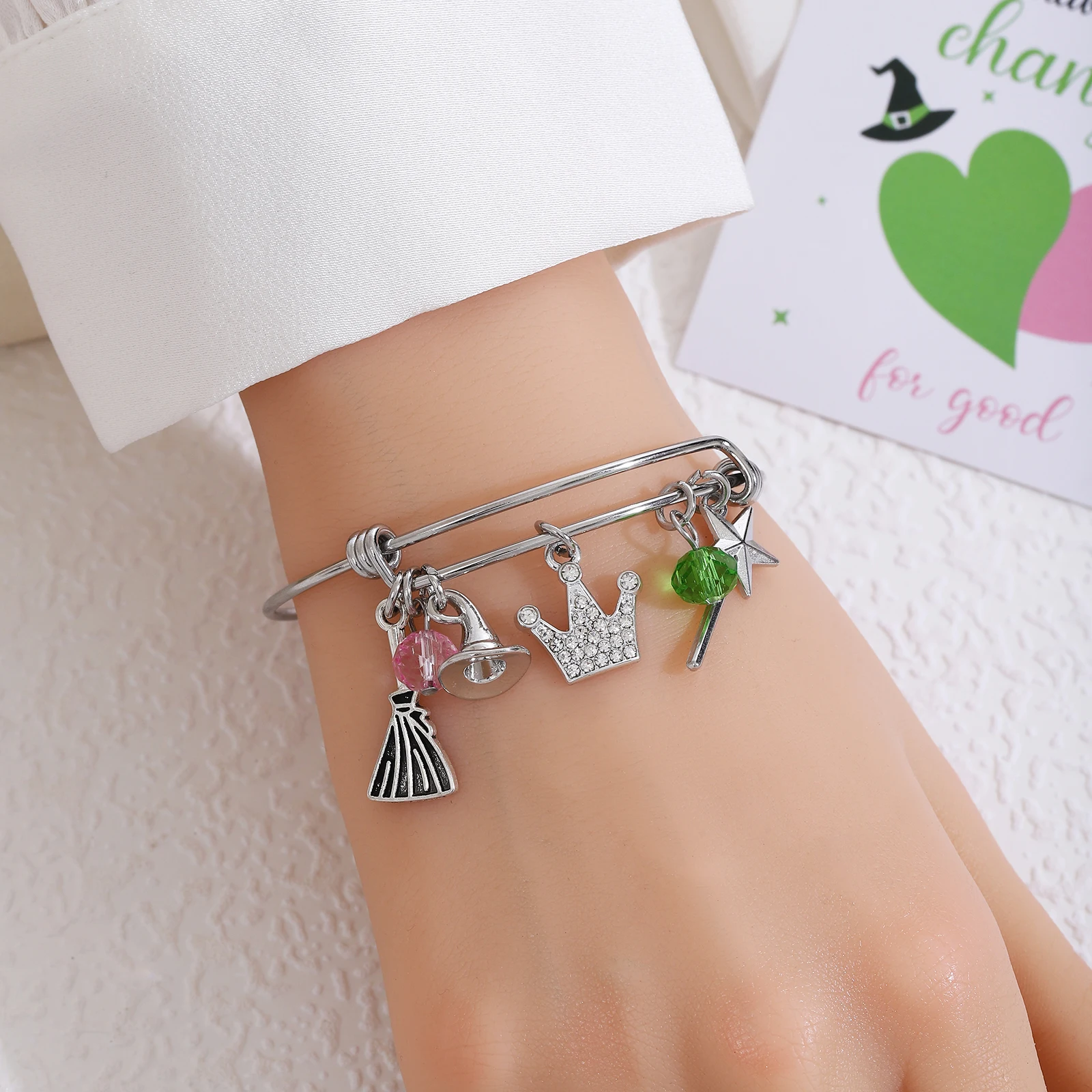 Wicked the Musical Charms Bracelets Elphaba Glinda Friendship Adjustable Bracelet for Women Girl Jewelry Valentine's Day Gifts