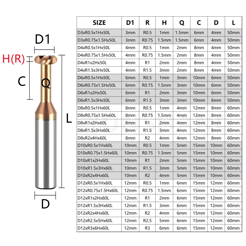 T-slot Milling Cutter Radius Corner T Type End Mill R0.5/0.75/1/2/3 For Aluminum Groove Machining Carbide CNC Tool D3-D20