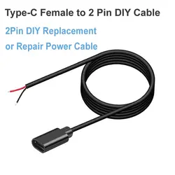 Type C Female Pigtail 2 Wire Extension Cable, 5V 2A USB C Female Plug to 2 Pin Bare Wire Open End Connector DIY Cord Extension