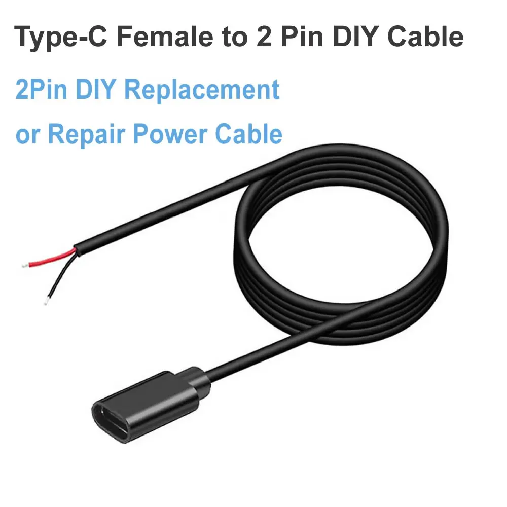 Type C Female Pigtail 2 Wire Extension Cable, 5V 2A USB C Female Plug to 2 Pin Bare Wire Open End Connector DIY Cord Extension