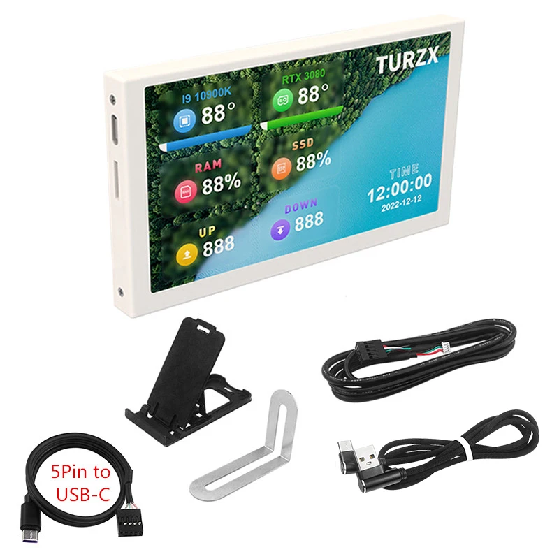 TURZX 5 Zoll USB Typ-C Sekundärbildschirm Computer 800*480 IPS LCD-Monitor Display CPU GPU RAM HDD Monitor Ohne AIDA64