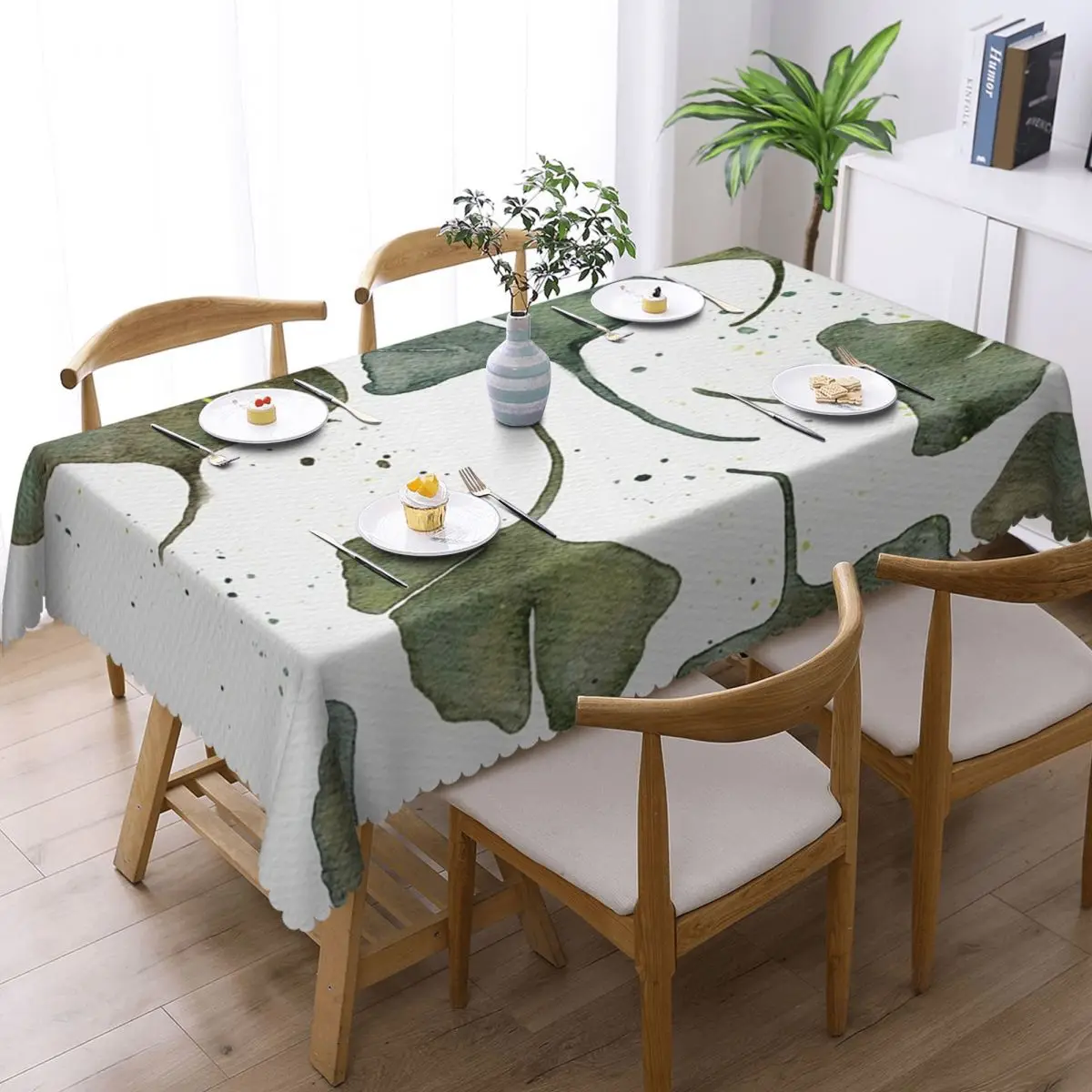 Ginkgo Leaves In Watercolor Customized Rectangular Tablecloth Waterproof Table Cover for Dining Events Table Cloth