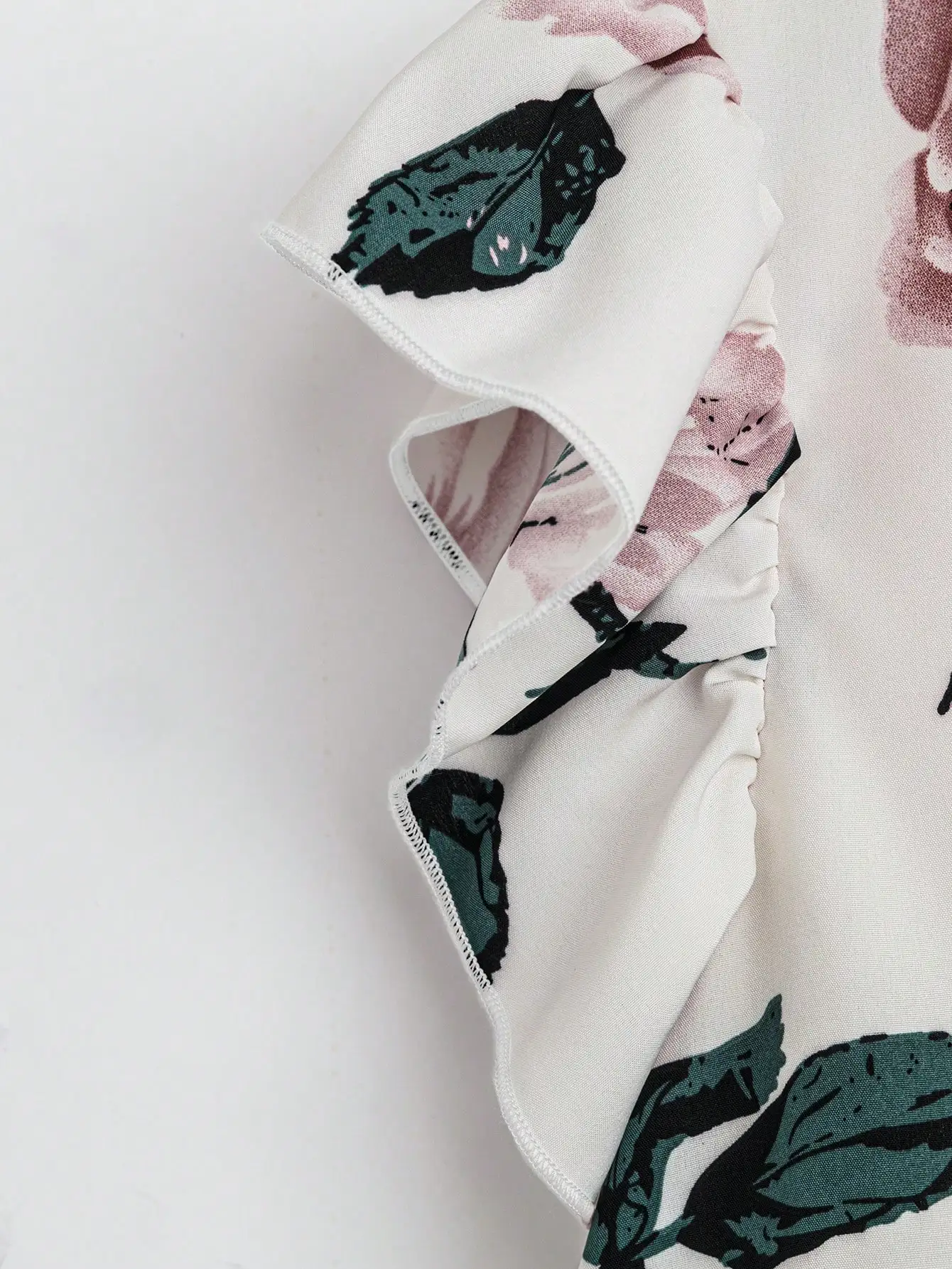 여성용 플로럴 브이넥 탑 & 솔리드 와이드 레그 팬츠 세트 (타이 웨이스트 포함)