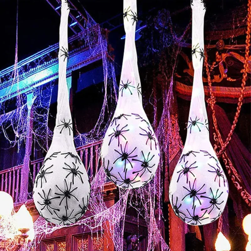 1-5PCS Halloween Glowing Spider Egg Decoration Hanging Spider Web Prop for Wall Porch Lawn Outdoor Party Horror Scene Display