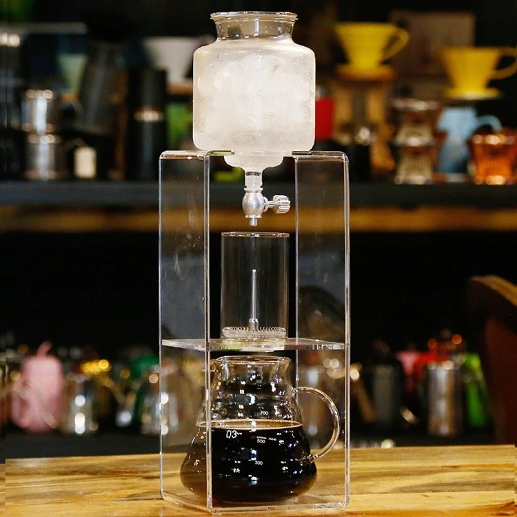 Glass Cold Brew Coffee Pot Acrylic Frame Ice Drip Brewer Hand Drip Filter Pot For Home Coffee Making
