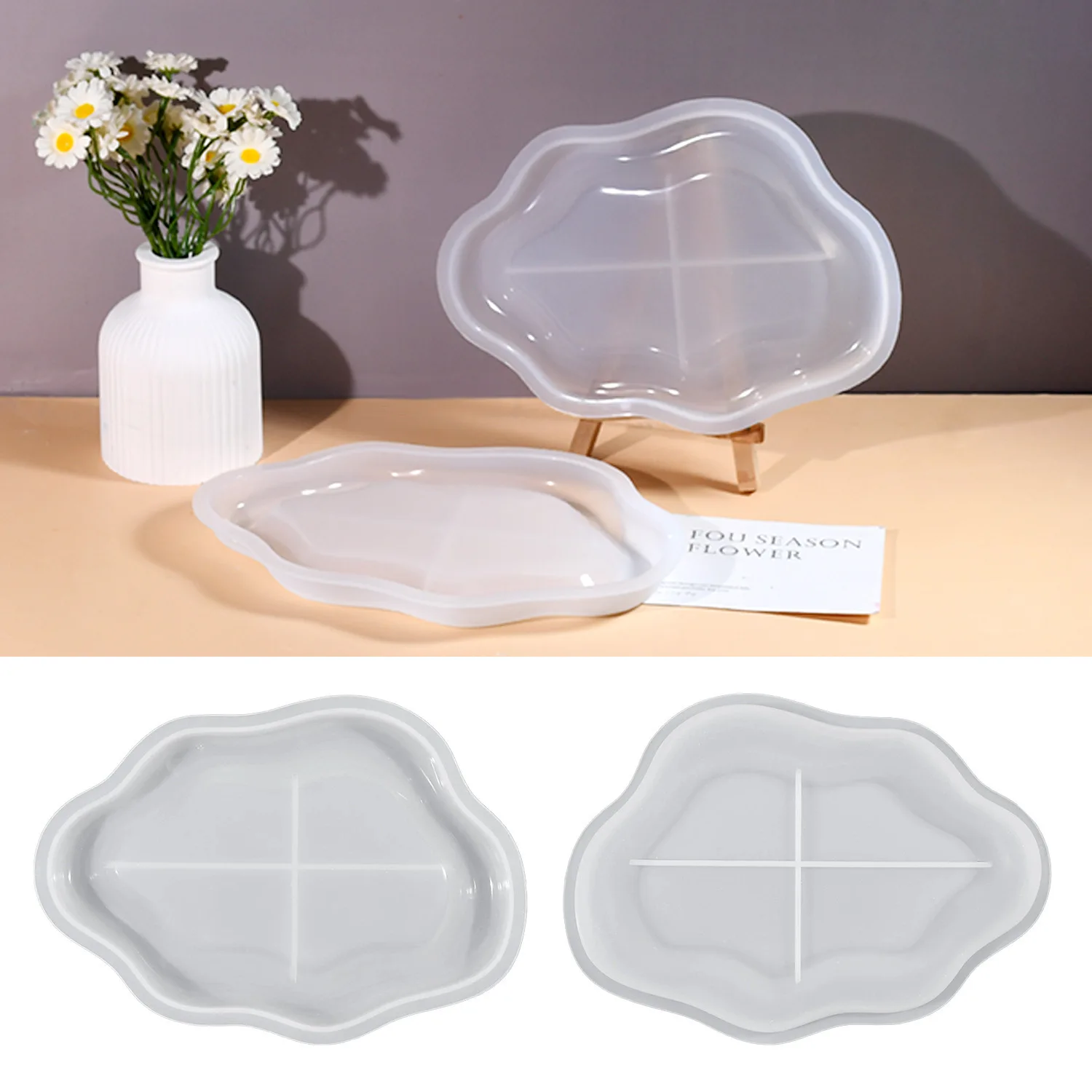 Bandeja en forma de nube hecha a mano, molde de silicona, bandeja de decoración de joyería, molde de resina, suministros de decoración del hogar, molde de silicona que cae