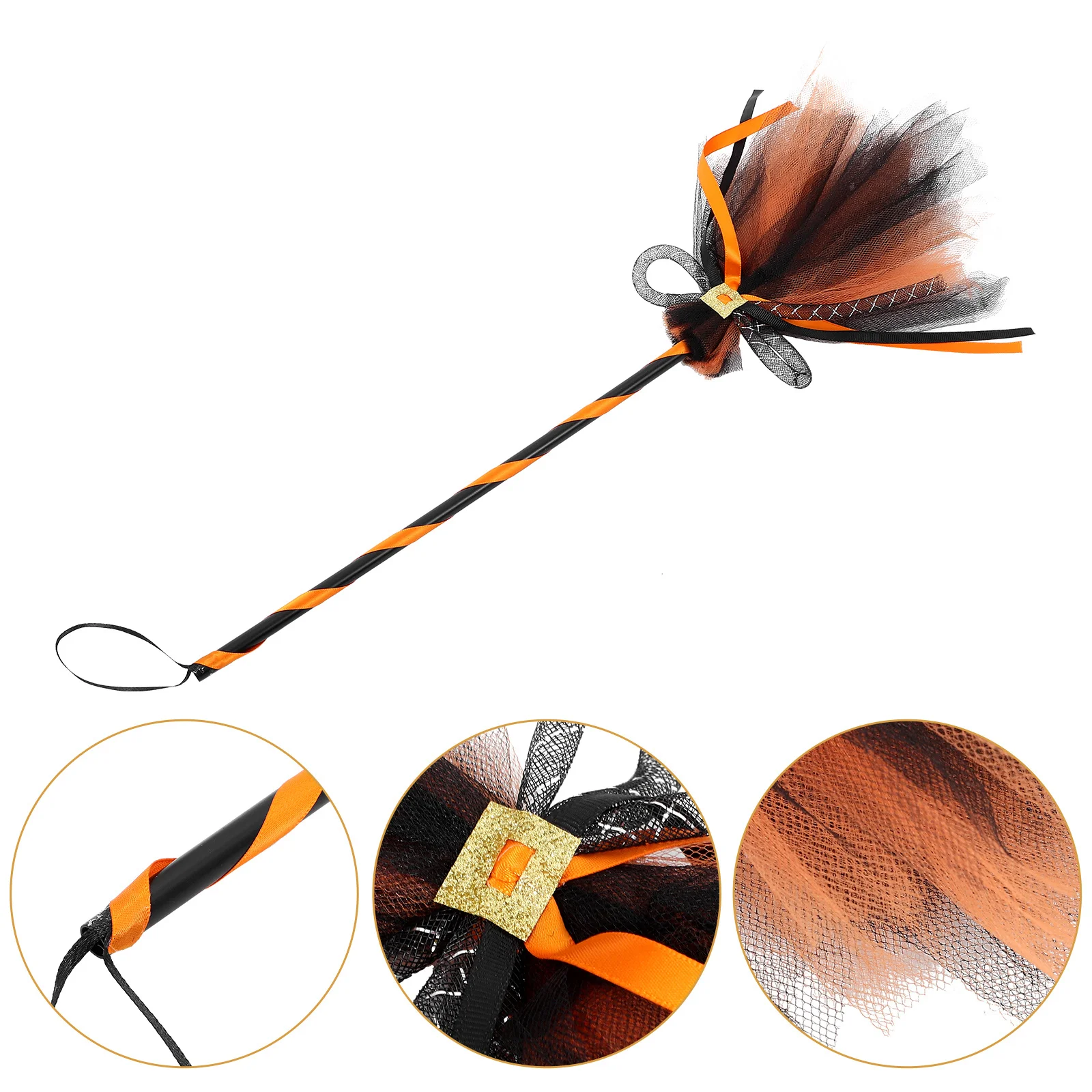 

Halloween Witch Broom Gauze Material Comfortable Grip for Kids Adults Cosplay Party Prop and Witch Costume Decoration