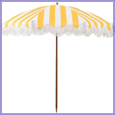 6.5FT Outdoor Patio Umbrella with Fringe, Boho Beach Umbrella | UV Protection | Tilt & Adjustable Height | Portable 2-Piece Aluminum Pole for Pool, Garden, Party & Beach