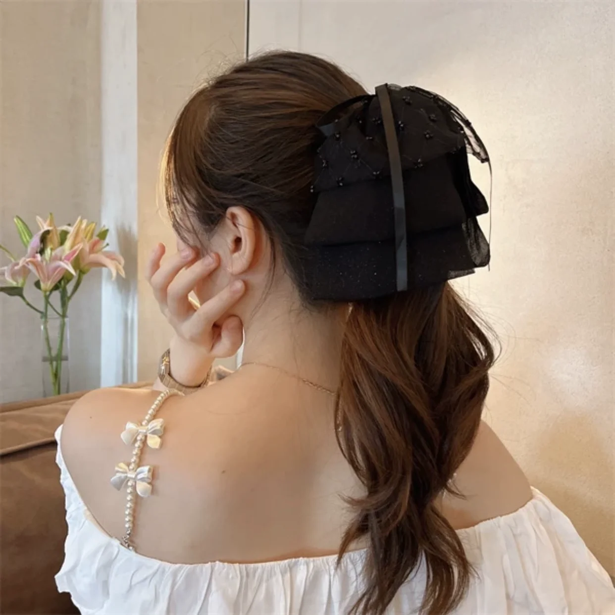 

Women Exquisite Mesh Ribbon Bow Hair Clip French Style Female Headdress Hair Clip Ladies Girls New Headwear Hair Accessories