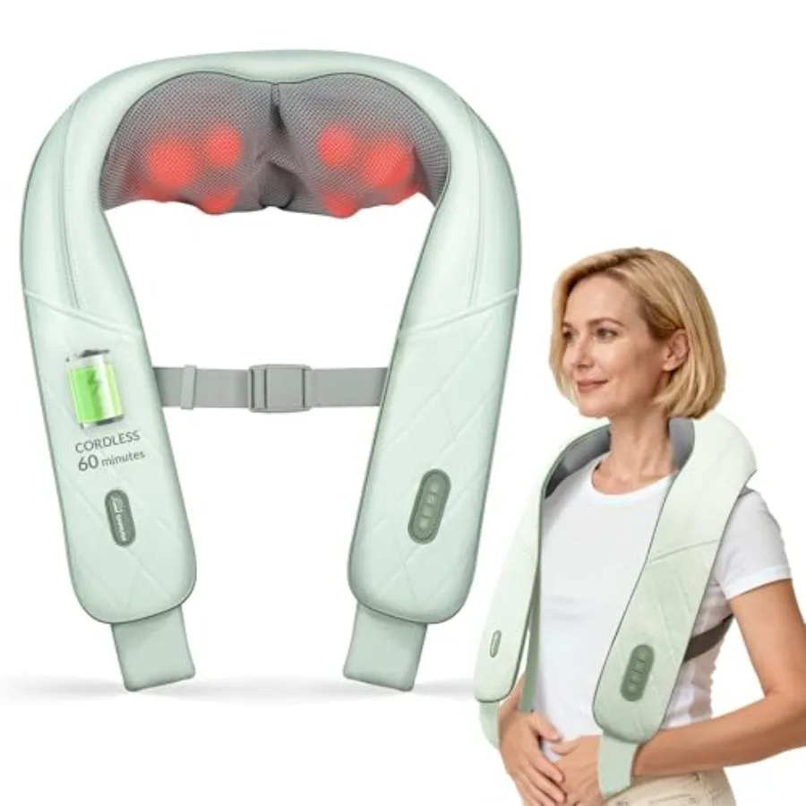 

Беспроводной массажер для шеи с тепловым шиацу для облегчения боли и массажа глубоких тканей 4D разминающая подушка-массажер для спины с перезарядкой