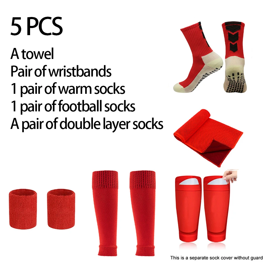 Set 5 Buah Kaus Kaki Sepak Bola Dua Jenis Penutup Kaki Penyerap Keringat Pelindung Pergelangan Tangan Handuk Sensasi Dingin Nyaman Sporty Kaus Kaki Sepak Bola