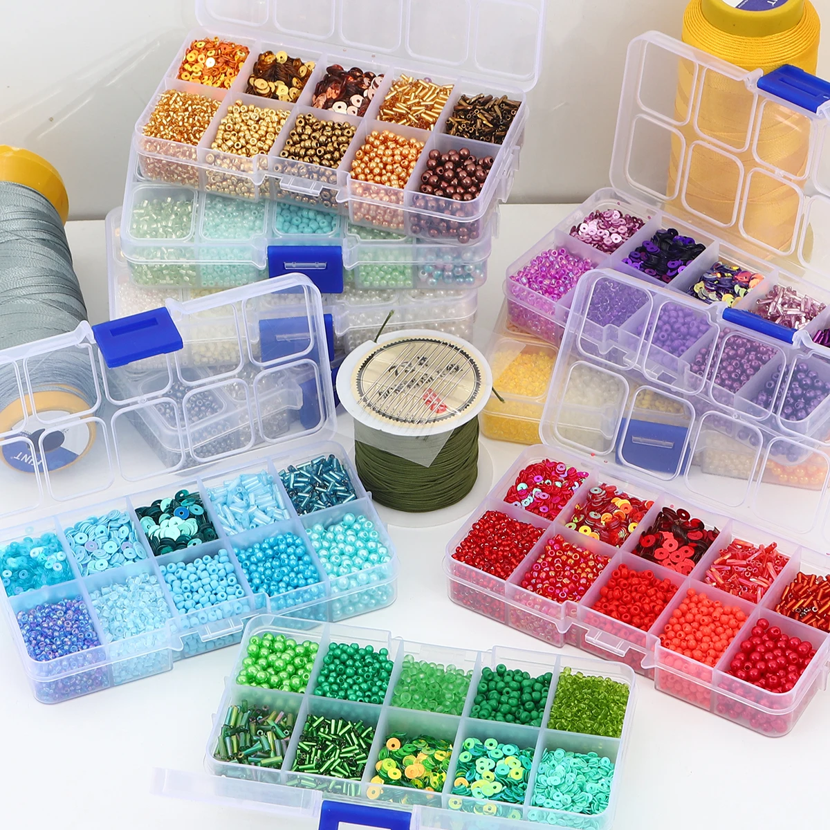 مجموعة خرز لؤلؤ مقلد متميز 10 شبكة متعدد الألوان، خرز الأرز، الترتر لـ سوار، قلادة، إكسسوارات