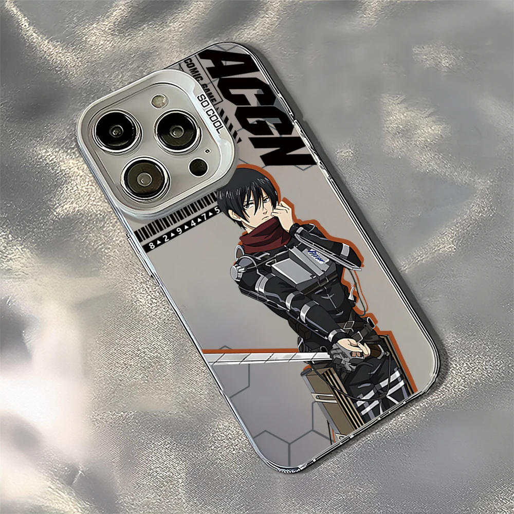 Anime A-Attack on T-Titan Mikasa Laser Phone Case for iPhone 12 11 13 14 15 16 Max Pro Plus IMD Shockproof Silicone Coque