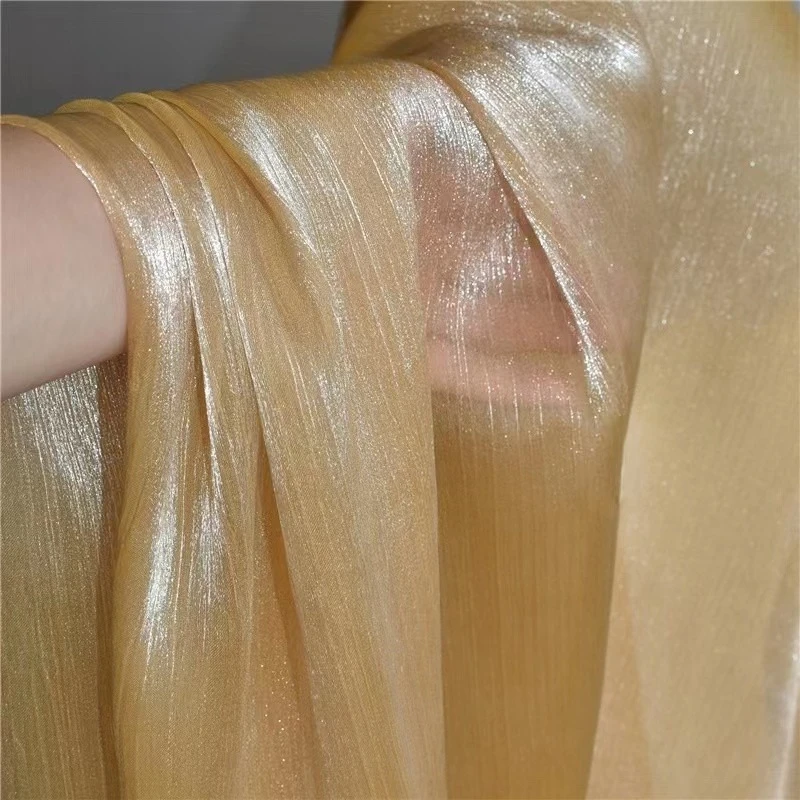 Caramel Color Ice Flower Crinkle Fabric Solid Sheer 3D Textured Wrinkle Organza Premium Material Graduation  Designer Apparel view 4