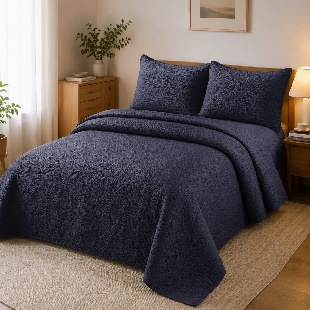 Brushed Microfiber Solid Coin Quilt Set, Lightweight Summer Polyester Bedspread Coverlet with Decorative Pillow Shams