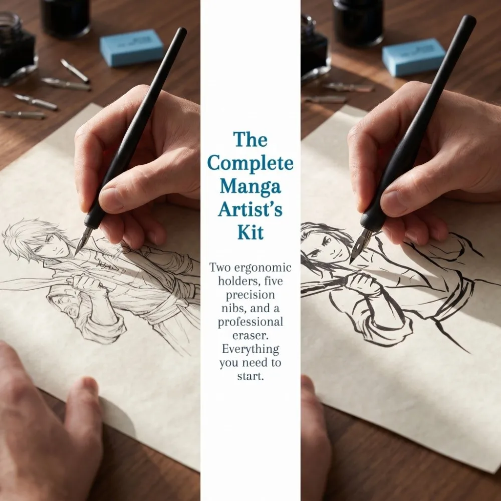 Interchangeable Nibs Manga Drawing Kit Lightweight Easy Grip Dip Pen Set Multi Nib Design Complete Combination