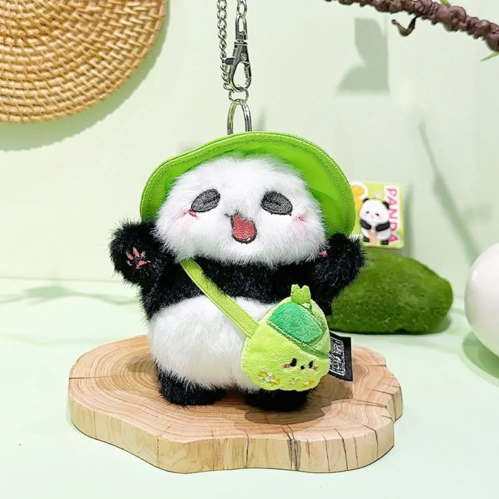 Breloczek do kluczy Candy Color Plush Panda Pendant Cute Expression Pluszowa lalka Panda Pluszowy brelok do kluczy z torbą Kreatywne prezenty urodzinowe