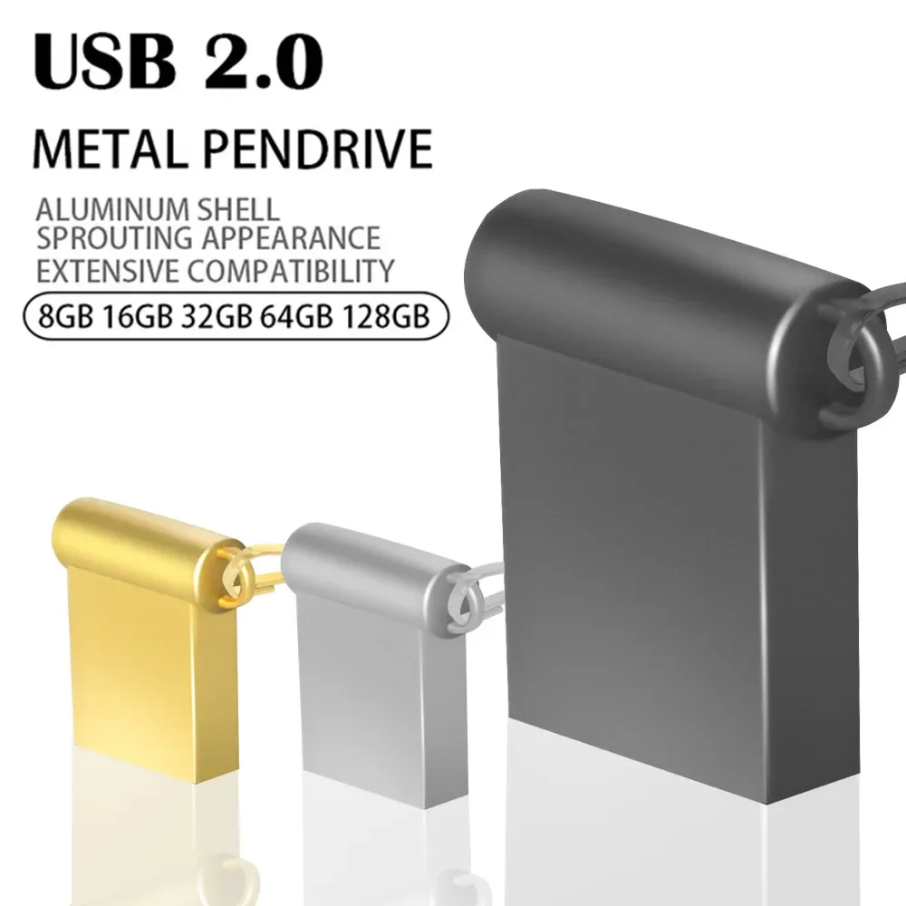 Super Mini Metal USB Flash Drive, Tiny Pendrive, Memory Stick, Dispositivo de armazenamento, Disco U à prova d'água, 4GB, 8 GB, 16 GB, 32 GB, 64GB, Novo