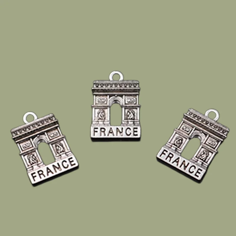 4pcs Silver Color 3D France Arc de Triomphe Pendant DIY Charm Vintage Necklace Bracelet Tourism Jewelry Crafts Making A1143