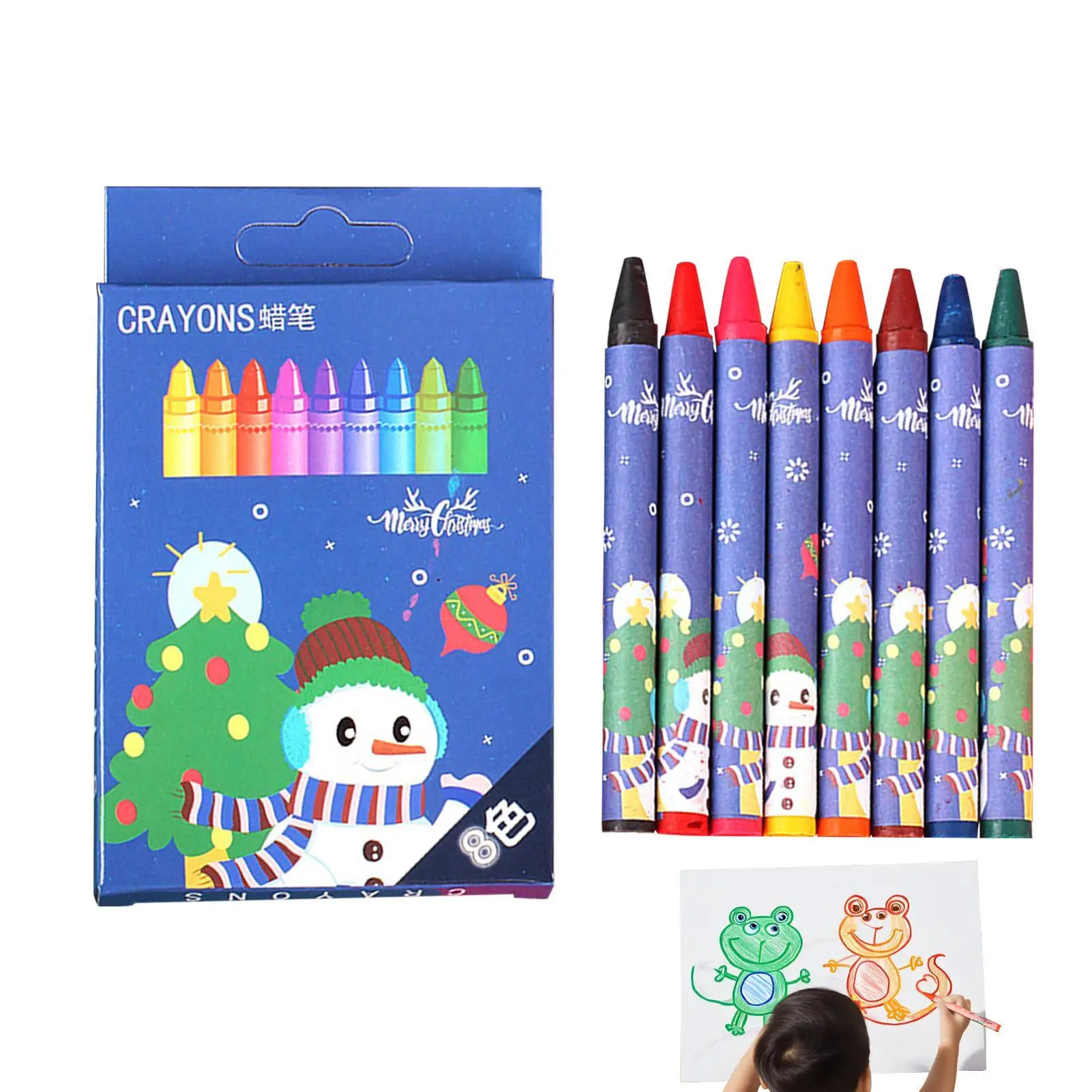 Christmas Crayons 8-Color Christmas Art Supplies Kids Preschool Drawing Crayons Set For Preschool Boys Girls Classroom School