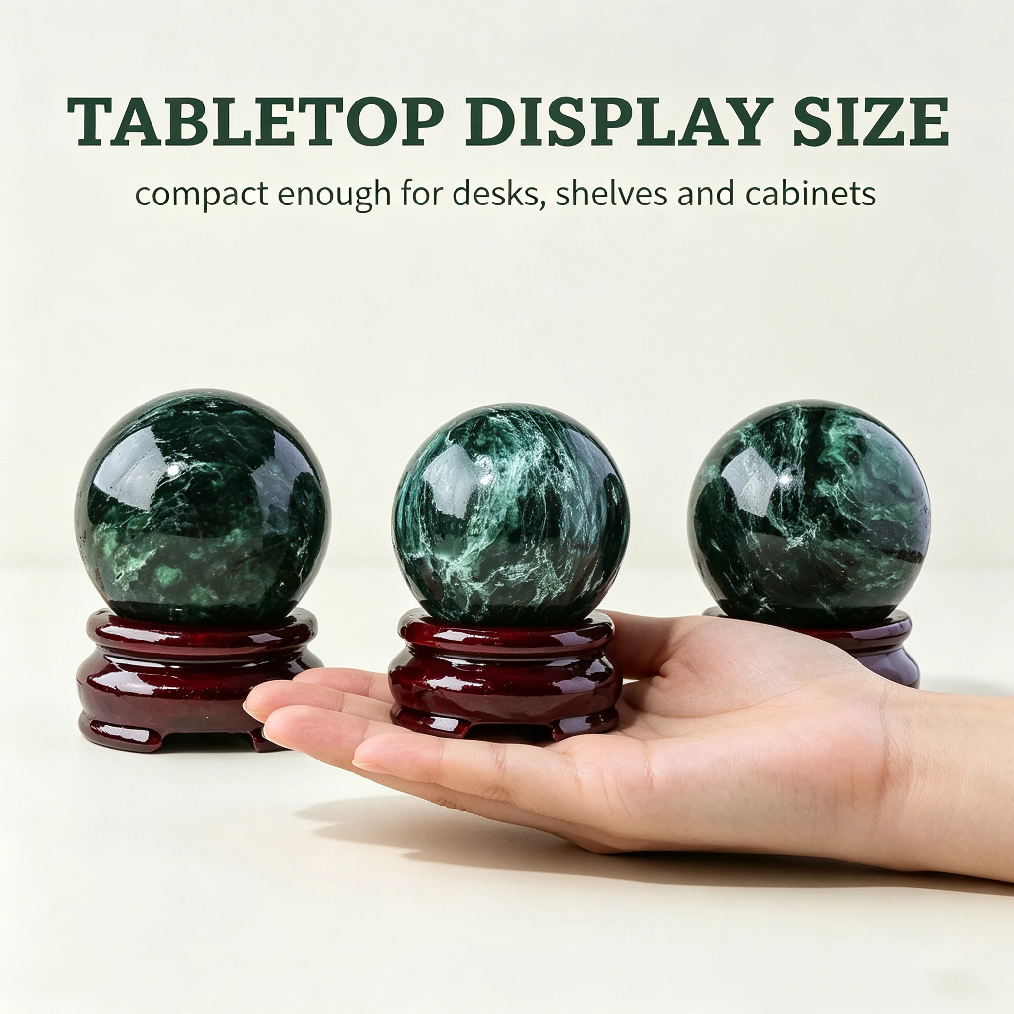 1PC Natural Crystal Sphere Ornament, Emerald Green Polished Stone Sphere, Tabletop Home Decor Display, Comes with Wooden Stand