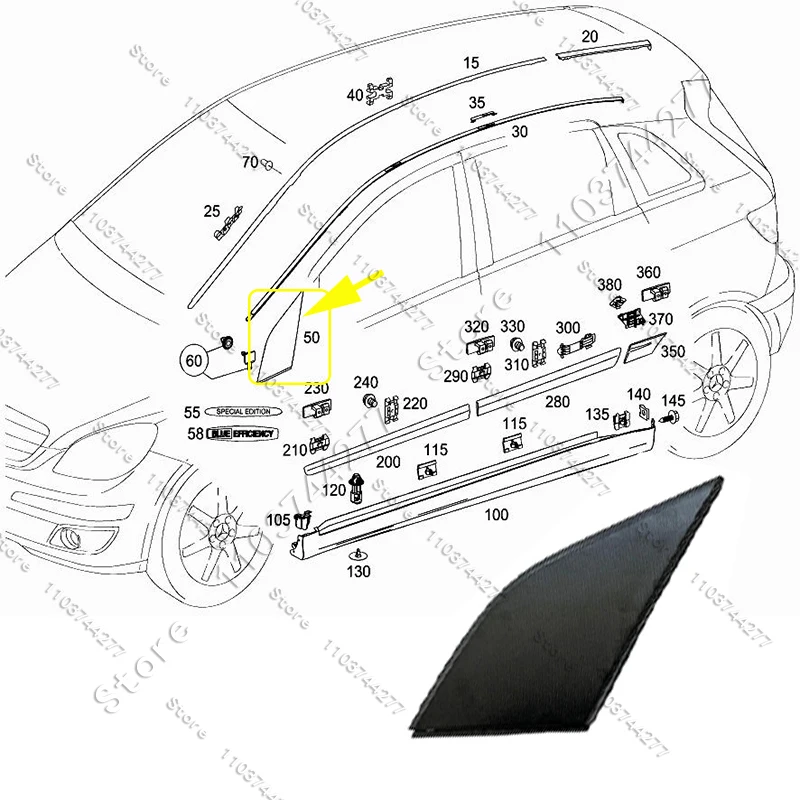 For 2005-2011 W245 Mercedes Benz B Class B180 B200 Rearview Mirror Triangle Plate Trim 1696903987 1696904087