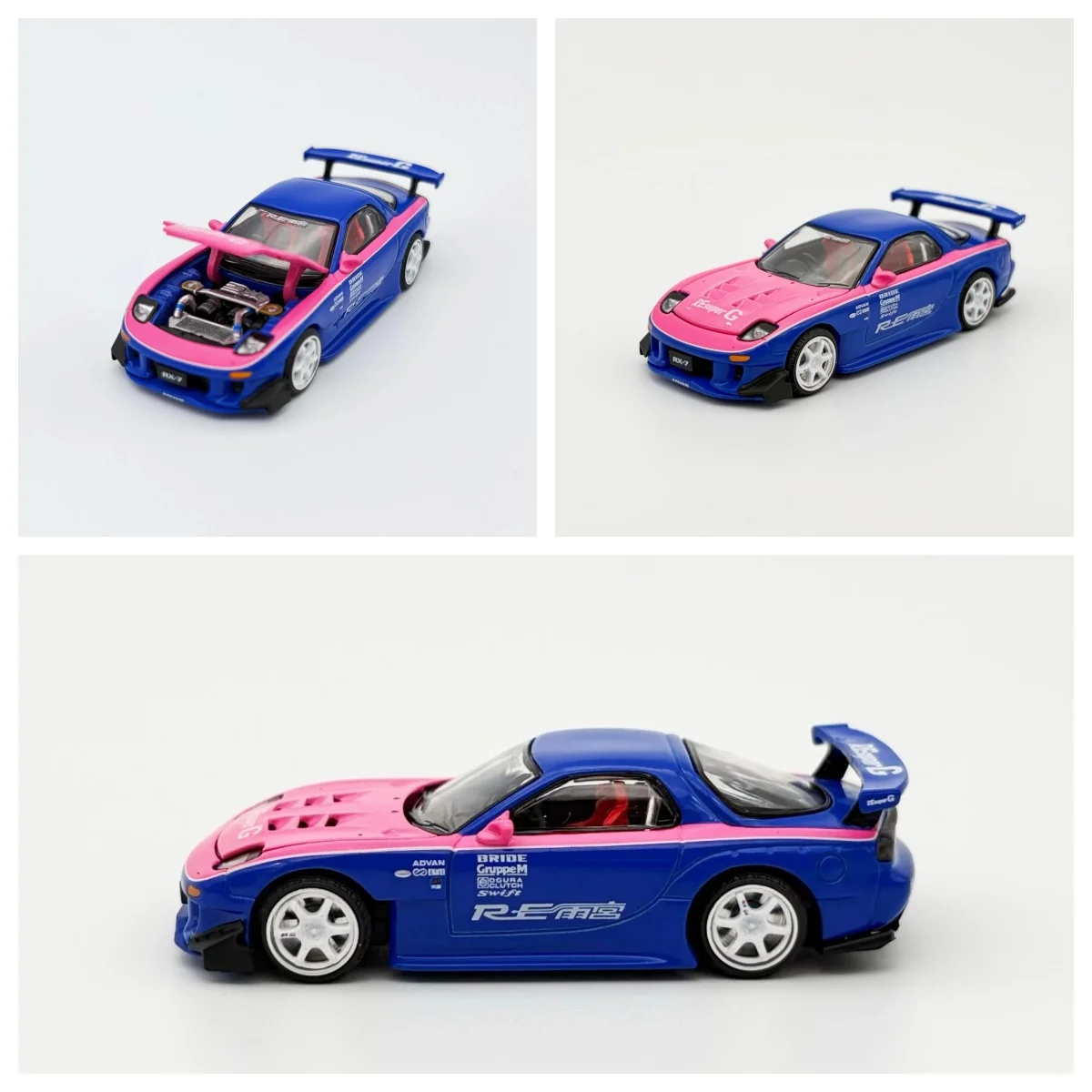 Pop Race 1:64 RX7 RE-Amemiya Blue/Pink #240 JDM Diecast Model Car