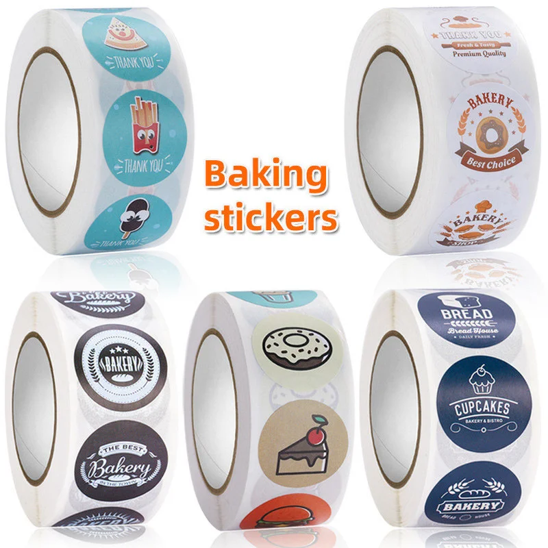 500pcs 8 Designs 1 Inch Bread cake bakery shop decoration seal sticker DIY Gift Baking Package Envelope Stationery Decoration