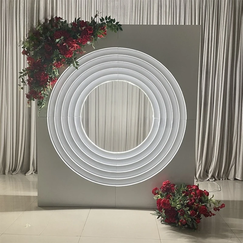 Modern wedding decorations white metal 3D multi-layer circular background wall for wedding stage decoration