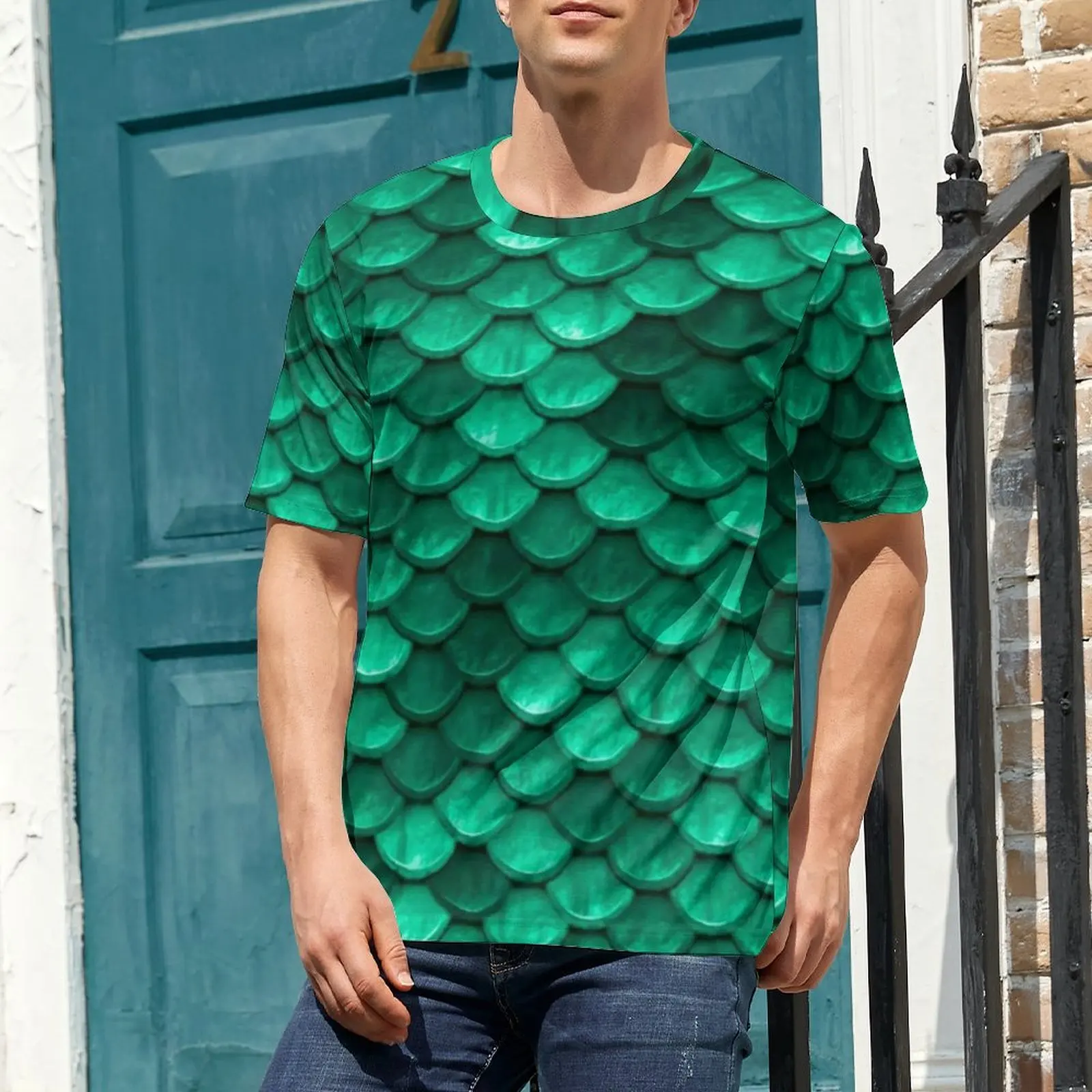 Man Mermaid Green T-Shirt Beautiful Fish Scales Harajuku T-Shirts Short Sleeves Printed Tops Wholesale Casual Oversized Clothes