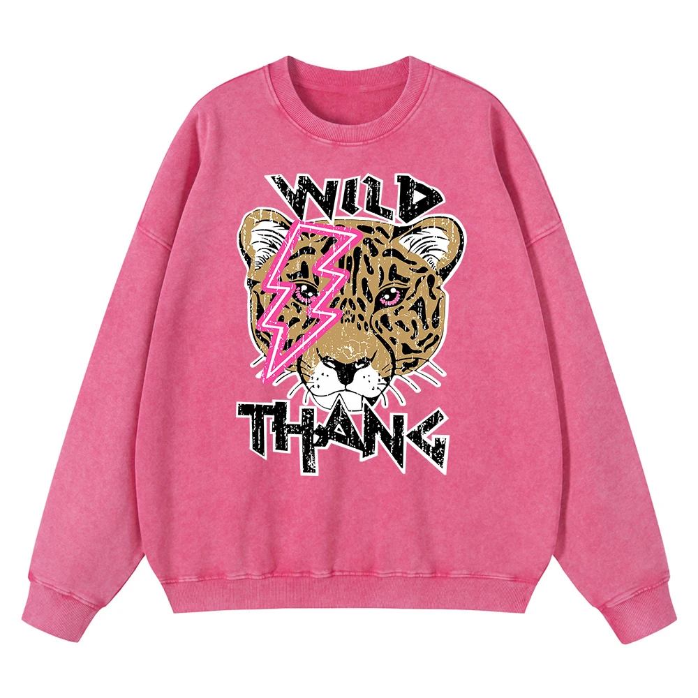 

Vintage Distressed Washing Wild Pink Lightning Leopard Men Clothes Casual Loose Hoodies Autumn Sweatshirt Cotton Hoodie Pullover