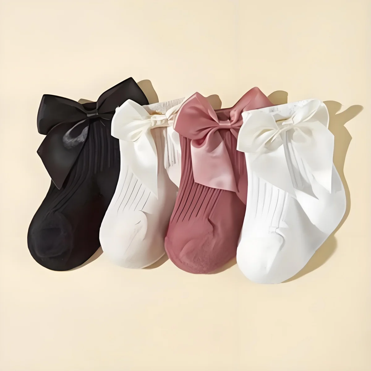 4 pairs of cute bow four seasons baby socks