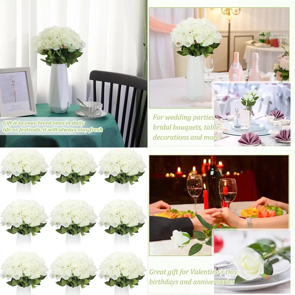 

100-Piece Creamy White Artificial Silk Roses, Long Stem, Realistic Fake Flowers for Weddings, Party Centerpieces, and Home Decor