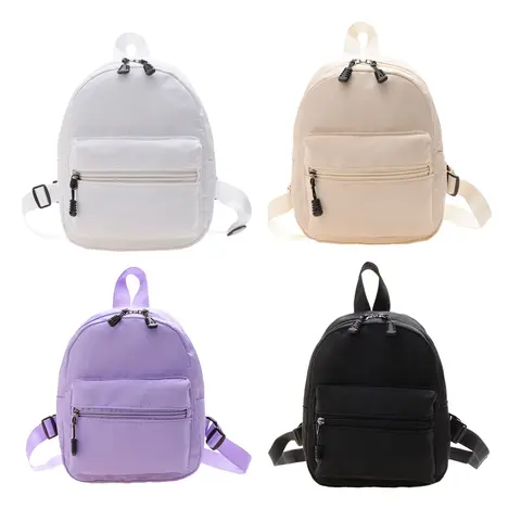 Mini Women Pure Nylon Zipper Backpack Solid Color Student School Shoulder Handbag Travel Top-hondle Bag for Female Phone Purse