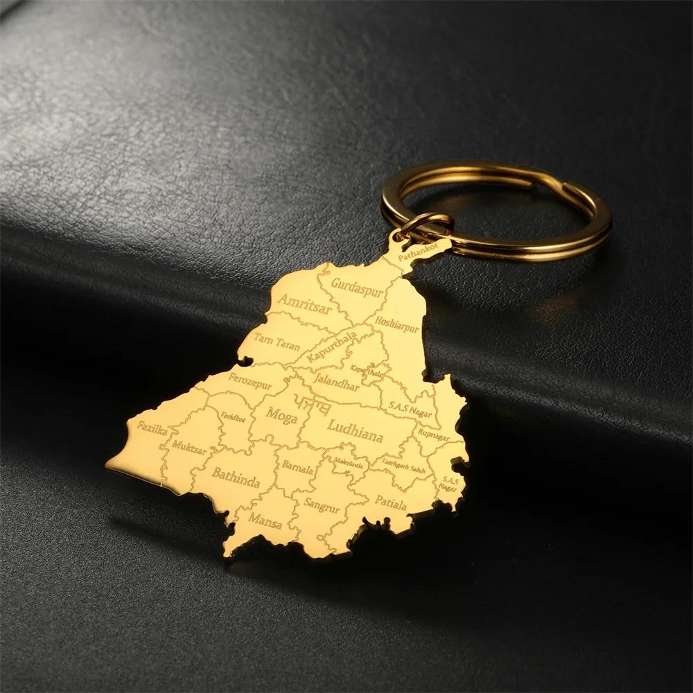 Jeshayuan India Punjab State Map Pendant Keychain Women Stainless Steel Car Key Accessories Jewelry Gifts for Men Wholesale