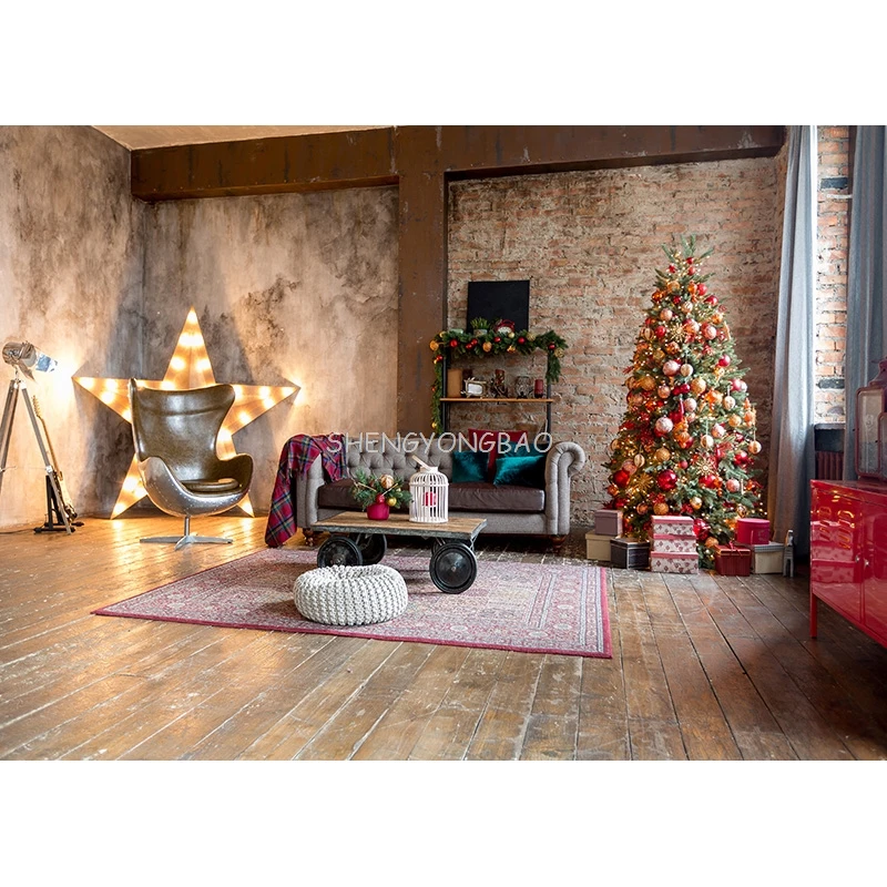 Christmas Backdrops Fireplace Tree Winter Interior Baby Portrait Photography Background For Photo Studio Photophone DHY-05